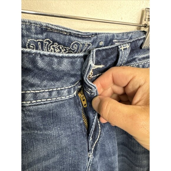 Miss Miss Women’s 28x32 Blue Denim Jeans Straight Embroidered Stretch - Picture 3 of 8